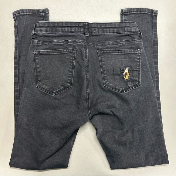 Judy Blue Black Denim Jeans Skinny Pant Distressed Cheetah Patch Size 7 / 28 - Picture 3 of 5